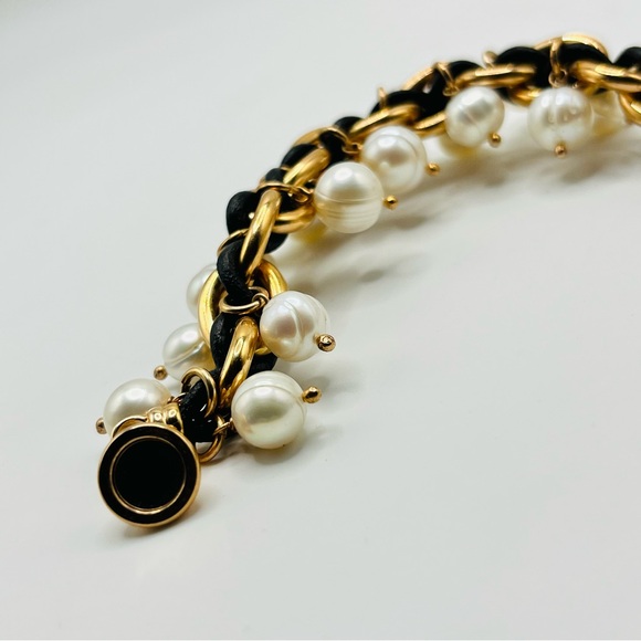 18K Rose Gold Plated Honora Ringed Cultured Pearl and Leather Charm Bracelet 7” - Picture 2 of 5